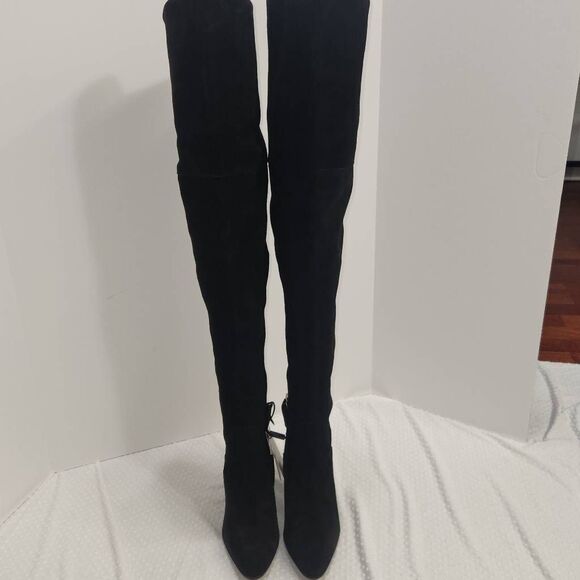 Zara Black Suede Over the Knee Boots Block Heel Women's Size 7.5 US / 38 EU - Picture 8 of 12